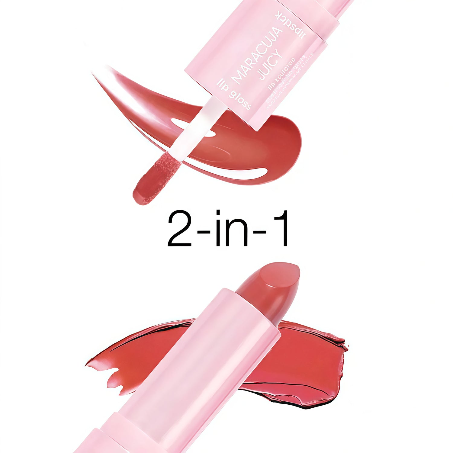 Model holding a coordinated lip set