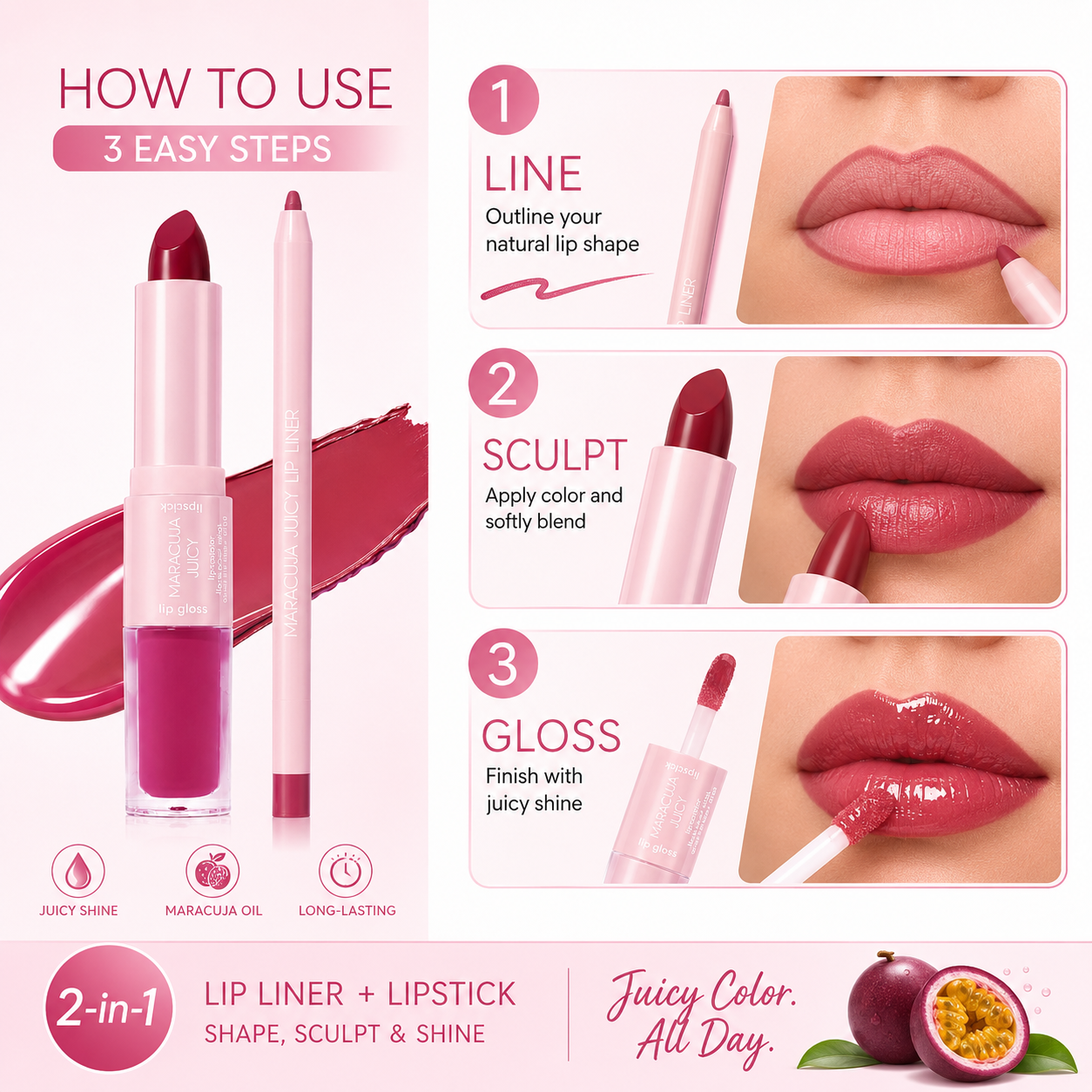 lip sculptor & liner - 3-in-1 lip combo: lip liner, lipstick & lip gloss