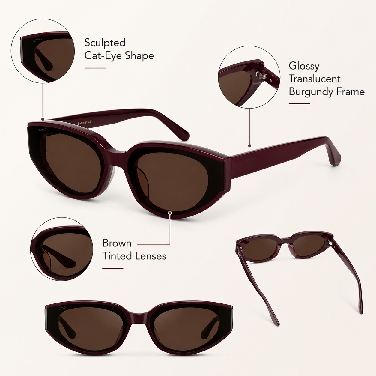 Modern Flat-Lens Cat-Eye Sunglasses Eyewear Shades
